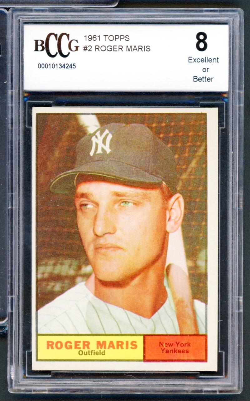 1961 Topps #2 Roger Maris Card BGS BCCG 8 Excellent+ Image 1