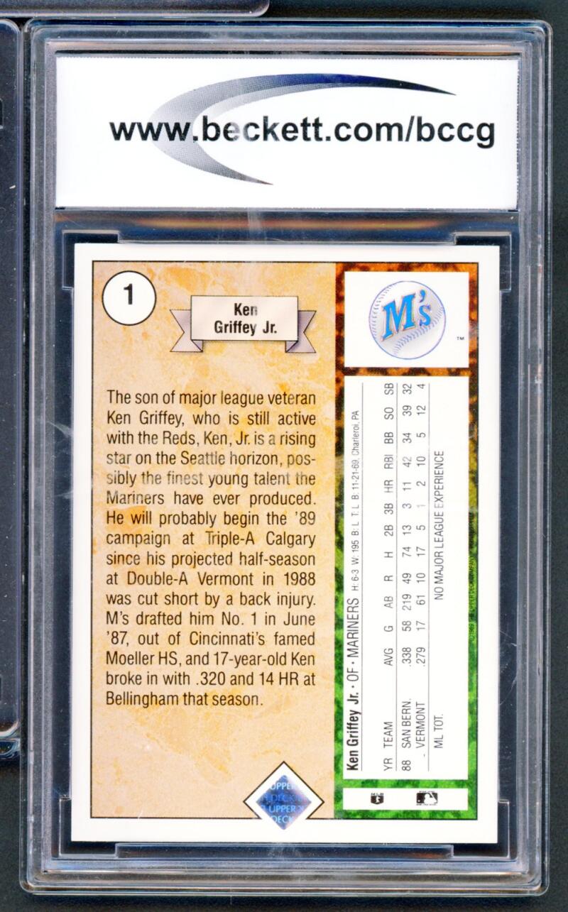 1989 Upper Deck #1 Ken Griffey Jr. Rookie Card BGS BCCG 10 Mint+ Image 2