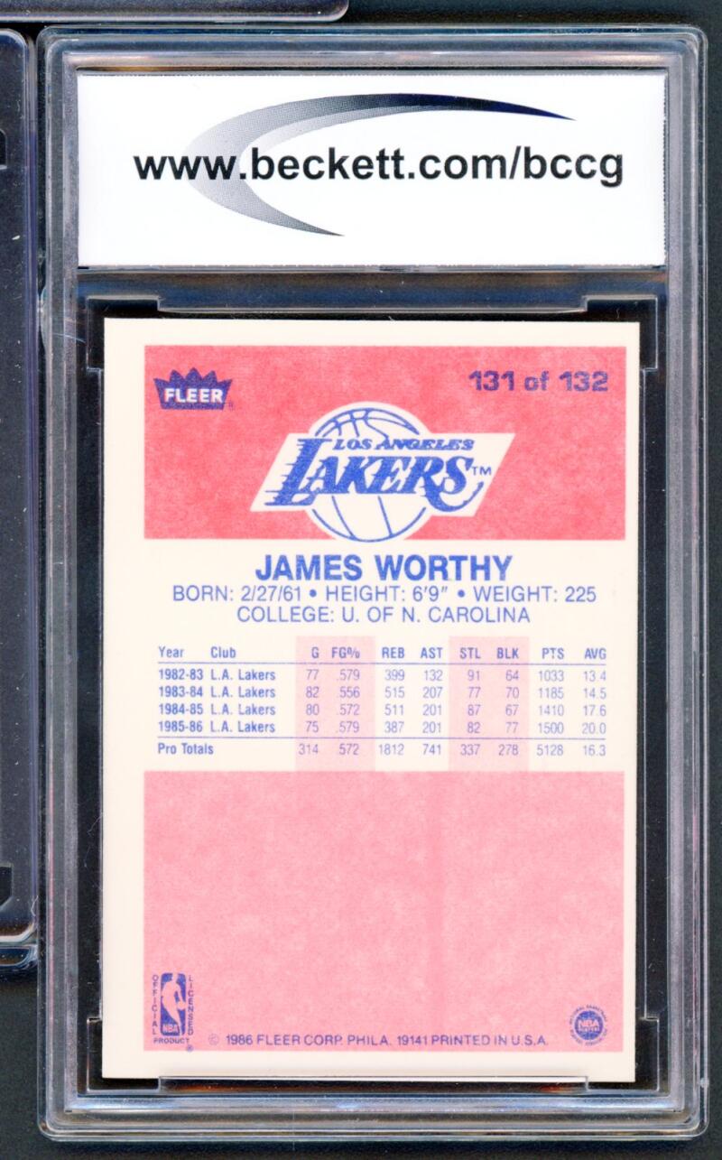 1986-87 Fleer #131 James Worthy Rookie Card BGS BCCG 8 Excellent+ Image 2