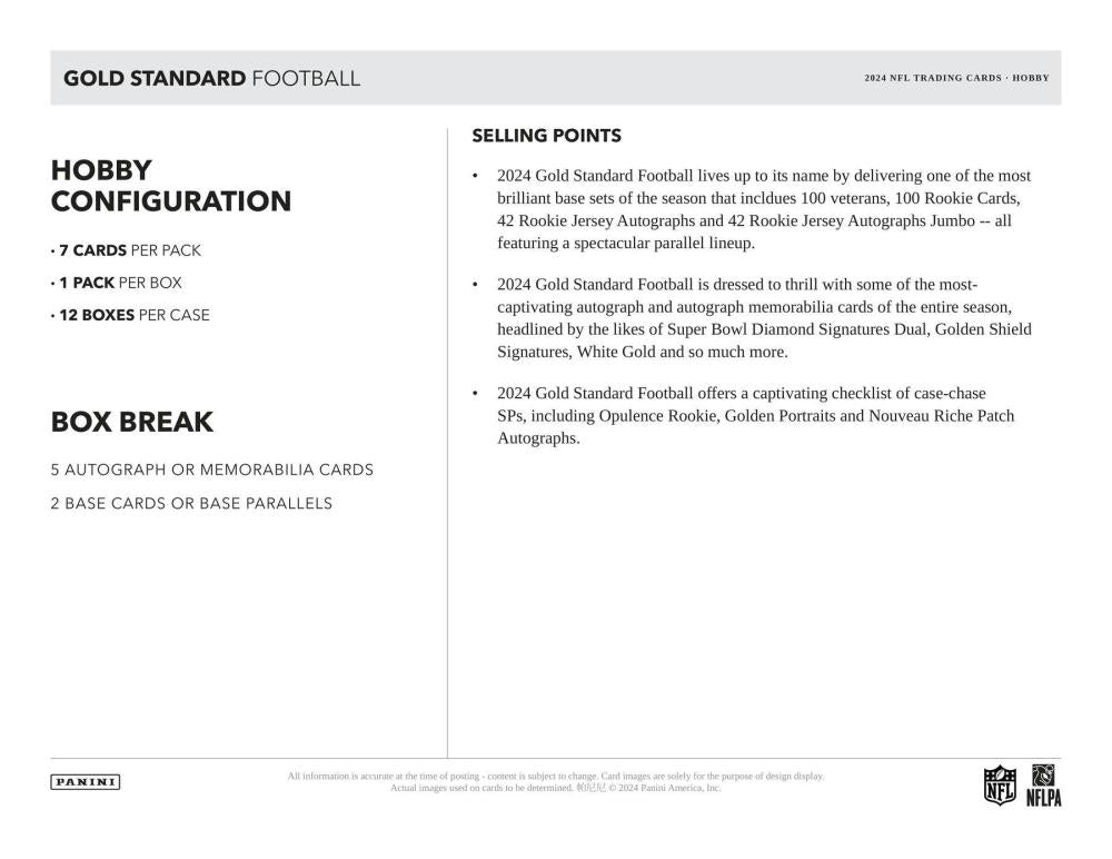 2024 Panini Gold Standard Football Hobby Box Image 6