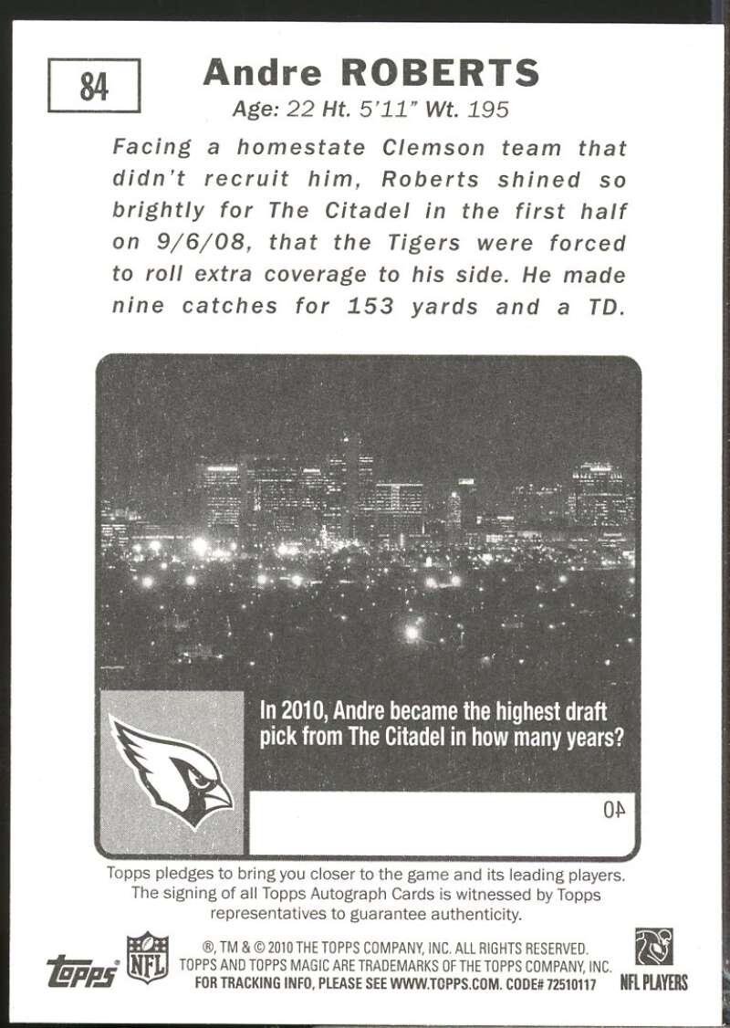 Andre Roberts Card 2010 Topps Magic Autographs #84  Image 2