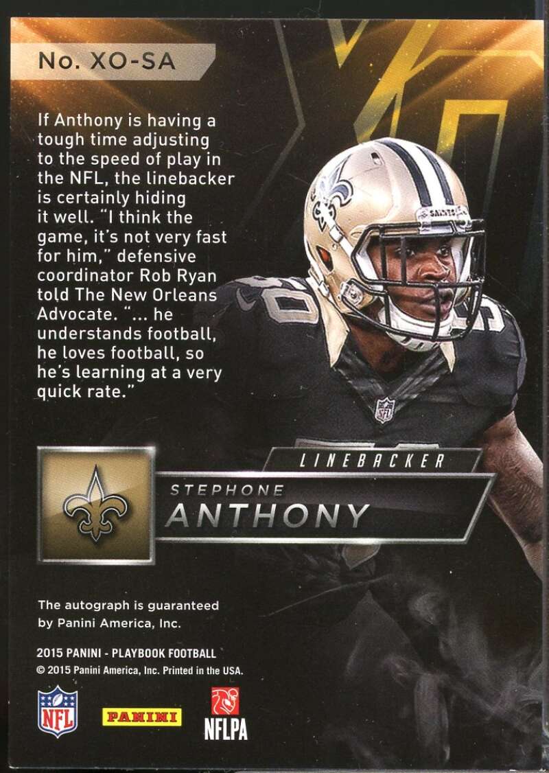 Stephone Anthony Card 2015 Panini Playbook Rookie X's and O's Autograph #28  Image 2