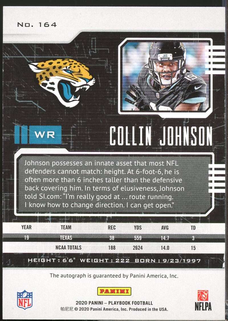Collin Johnson /49 Card 2020 Panini Playbook Rookies Autograph Platinum #164  Image 2