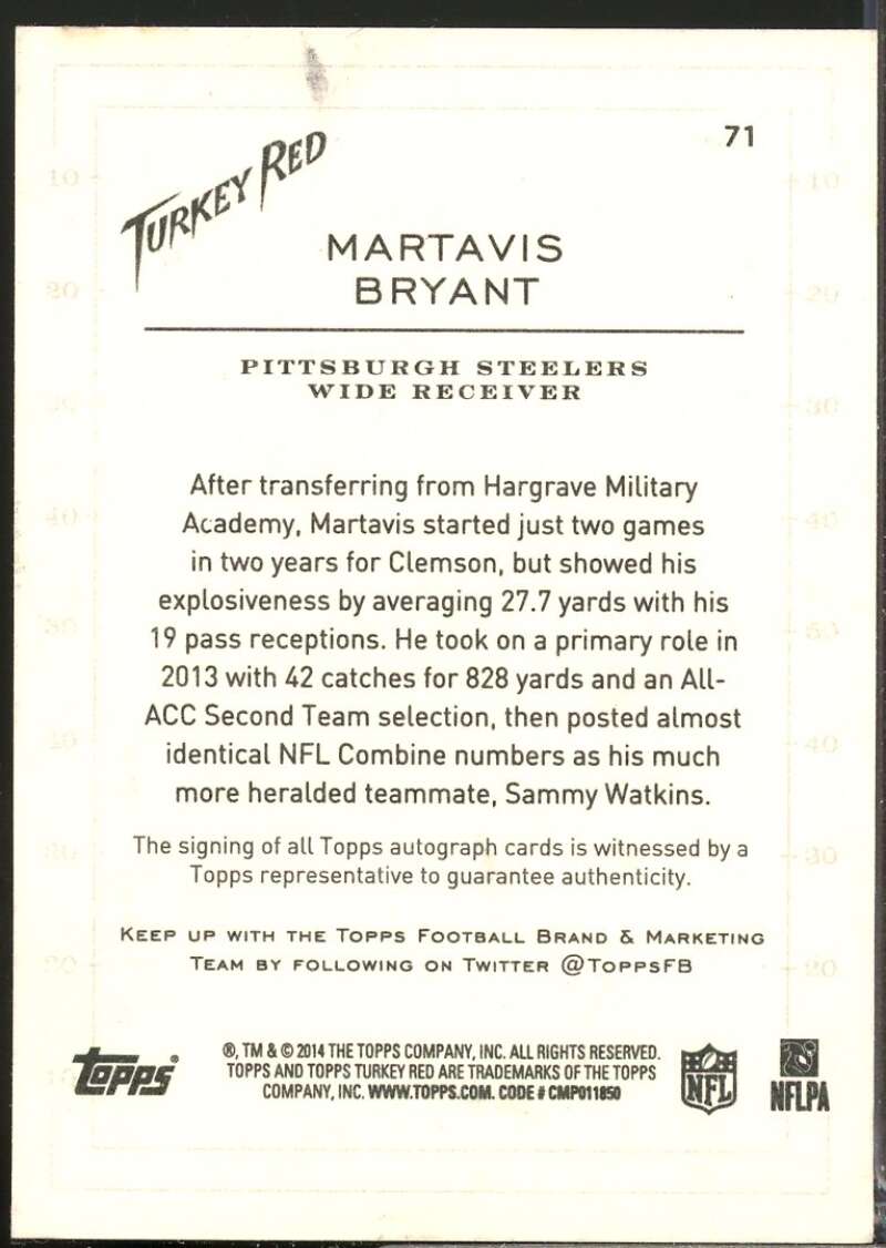 Martavis Bryant Card 2014 Topps Turkey Red Rookie Autographs #71  Image 2
