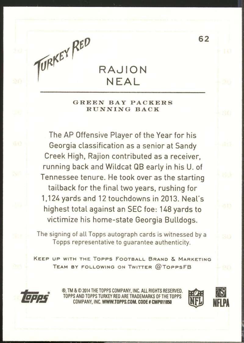 Rajion Neal Card 2014 Topps Turkey Red Rookie Autographs #62  Image 2