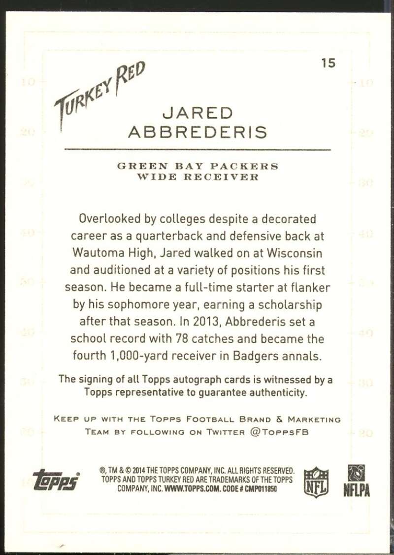 Jared Abbrederis Card 2014 Topps Turkey Red Rookie Autographs #15  Image 2