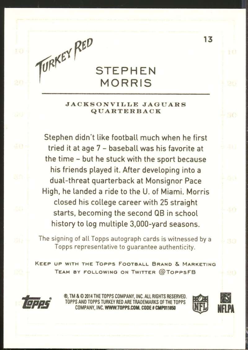 Stephen Morris Card 2014 Topps Turkey Red Rookie Autographs #13  Image 2