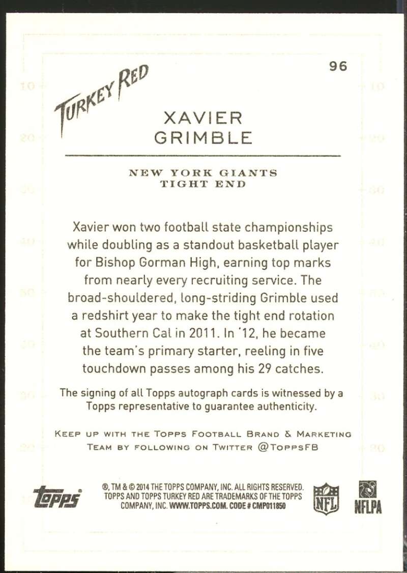 Xavier Grimble Card 2014 Topps Turkey Red Rookie Autographs #96  Image 2