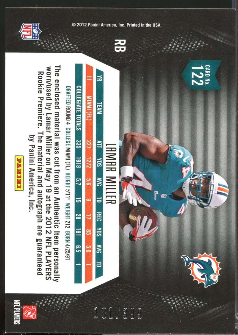 Lamar Miller /399 RC Card 2012 Momentum Rookie Jersey Autograph #122  Image 2
