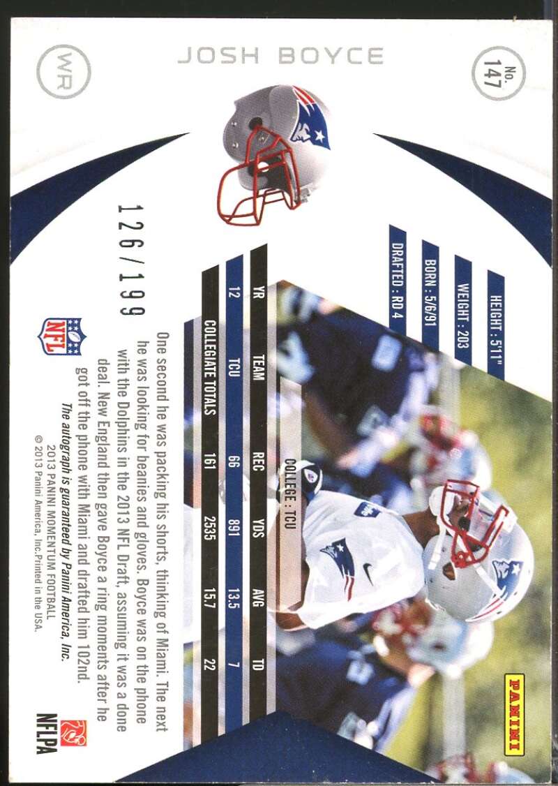 Josh Boyce /199 Card 2013 Momentum Rookie Signatures Autograph Silver #147  Image 2