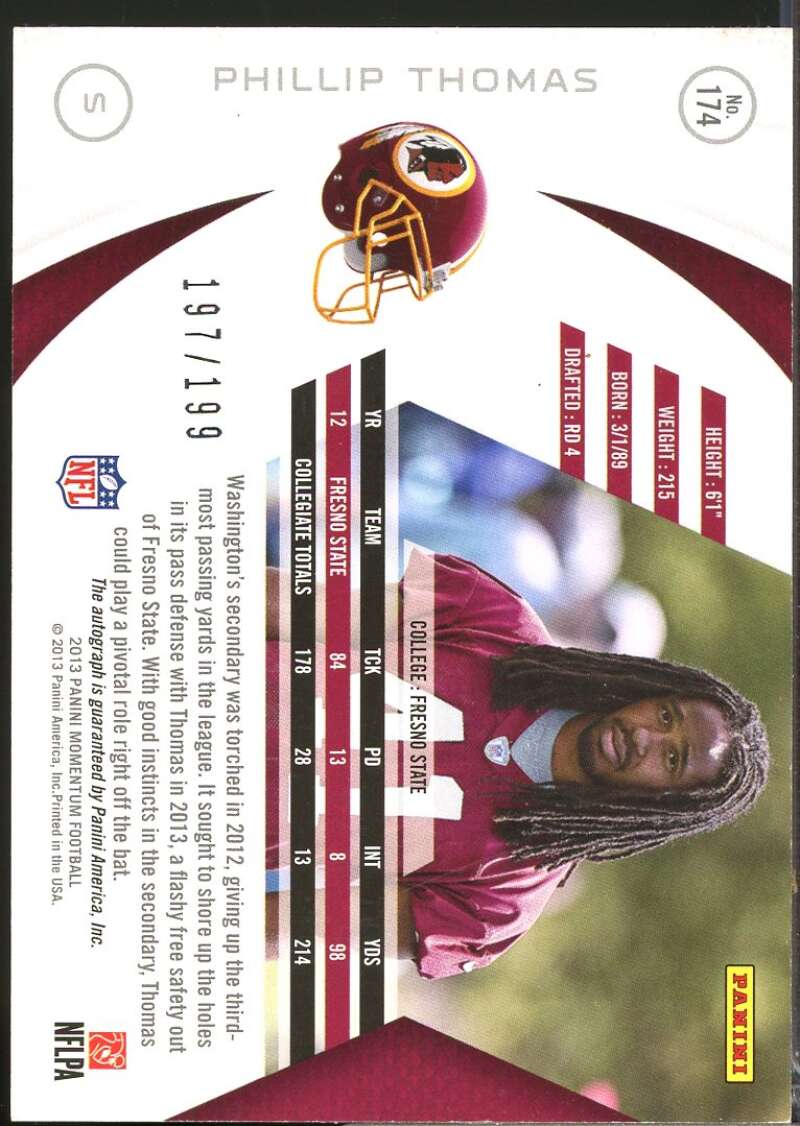 Phillip Thomas /199 Card 2013 Momentum Rookie Signatures Autograph Silver #174  Image 2