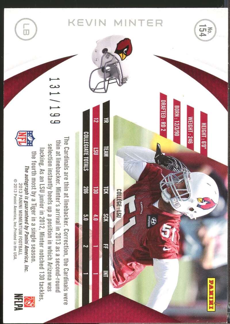 Kevin Minter /199 Card 2013 Momentum Rookie Signatures Autograph Silver #154  Image 2