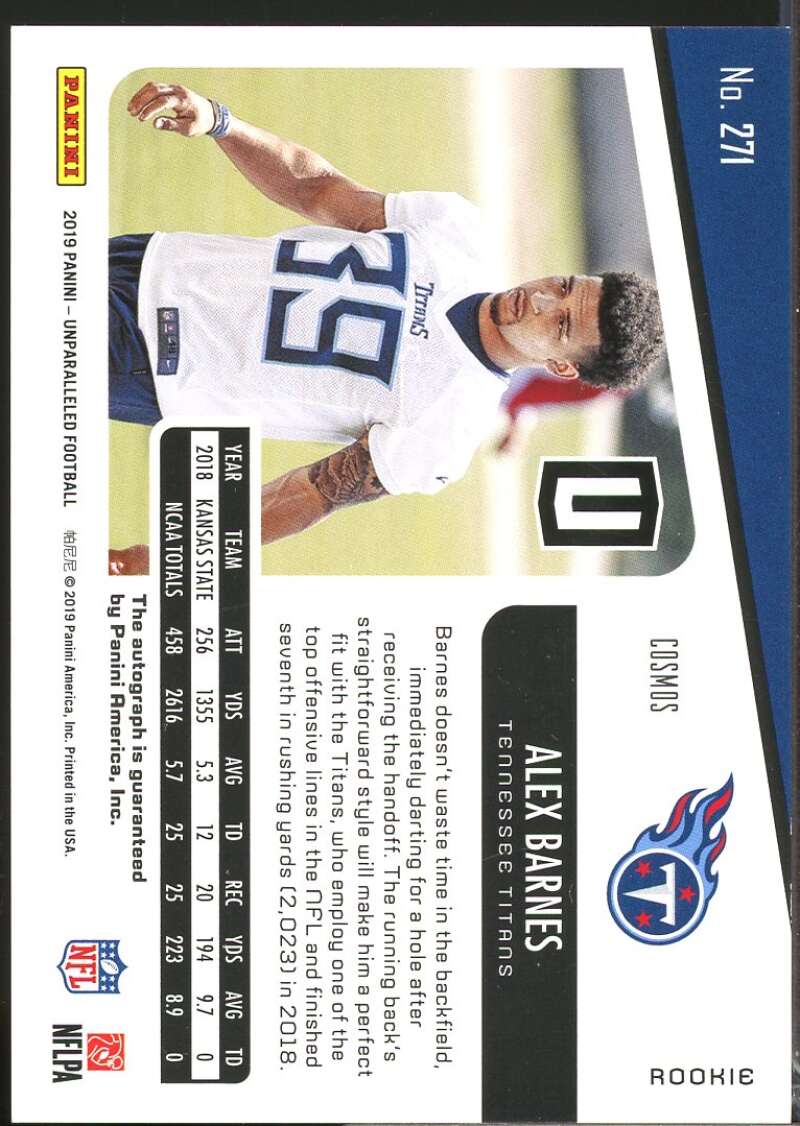 Alex Barnes Card 2019 Panini Unparalleled Rookie Autographs Cosmos #271  Image 2