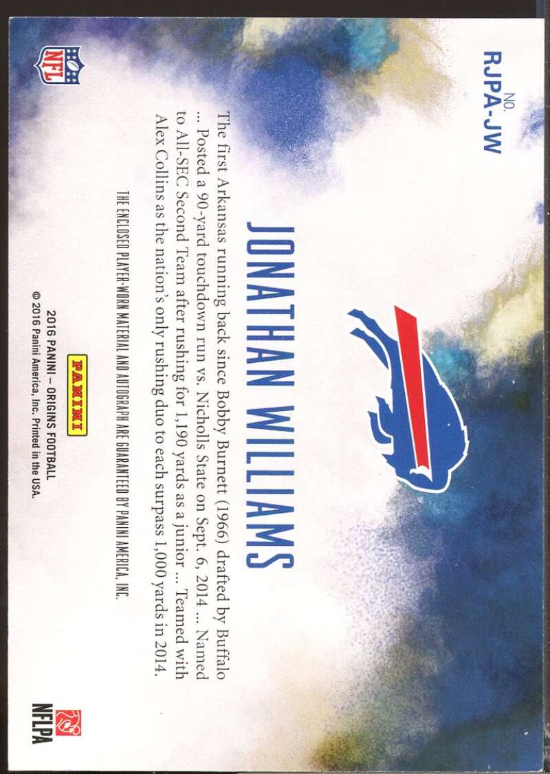 Jonathan Williams 2016 Panini Origins Rookie Jumbo Patch Autographs #RJPAJW  Image 2