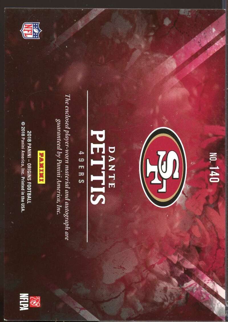 Dante Pettis RC Card 2018 Panini Origins Rookie Jersey Autograph #140  Image 2