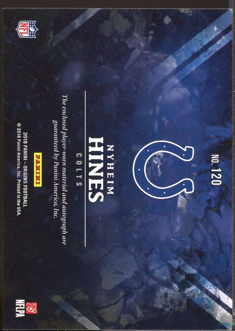 Nyheim Hines RC Card 2018 Panini Origins Rookie Jersey Autograph #120  Image 2