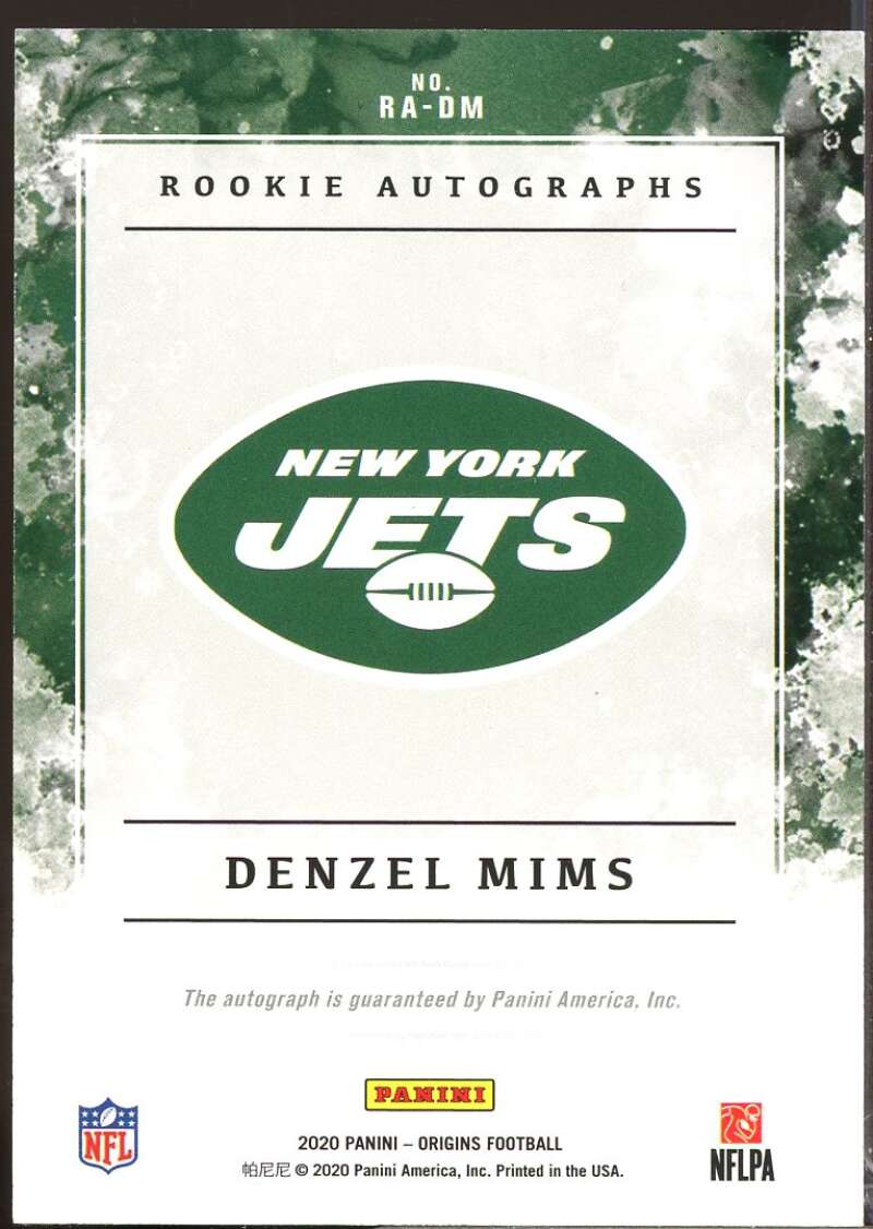 Denzel Mims Card 2020 Panini Origins Rookie Autographs #23  Image 2