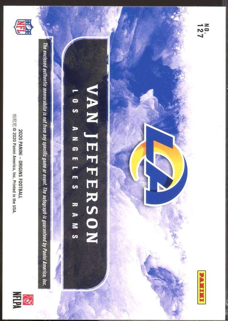 Van Jefferson RC Card 2020 Panini Origins Rookie Jersey Autograph #127  Image 2