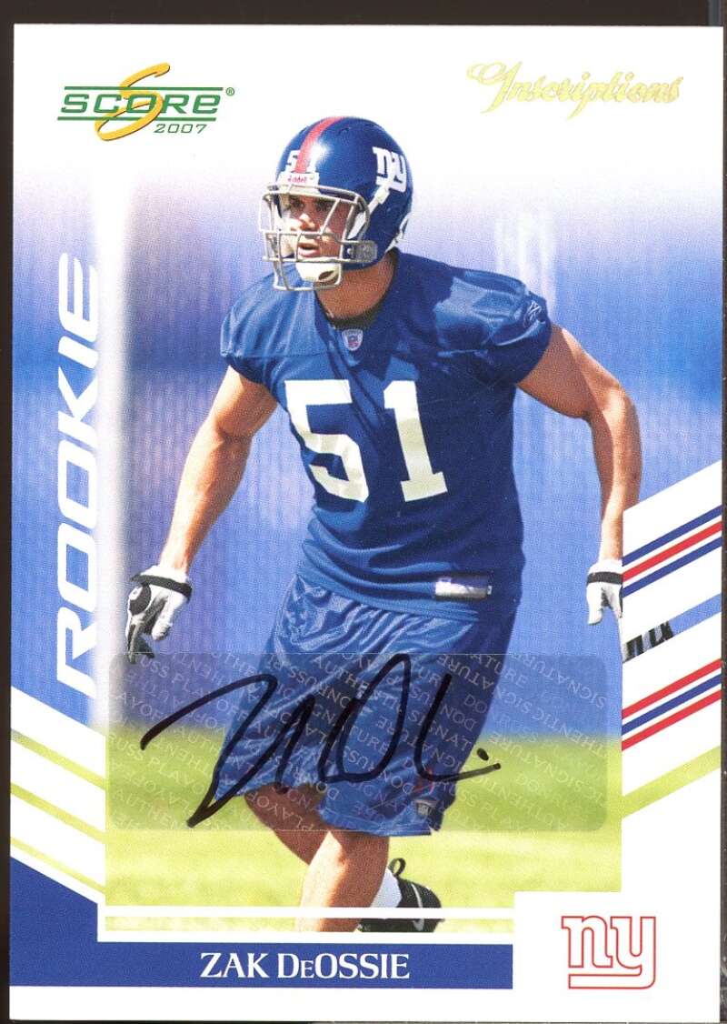 Zak DeOssie Card 2007 Score Inscriptions Rookie Autograph #323  Image 1