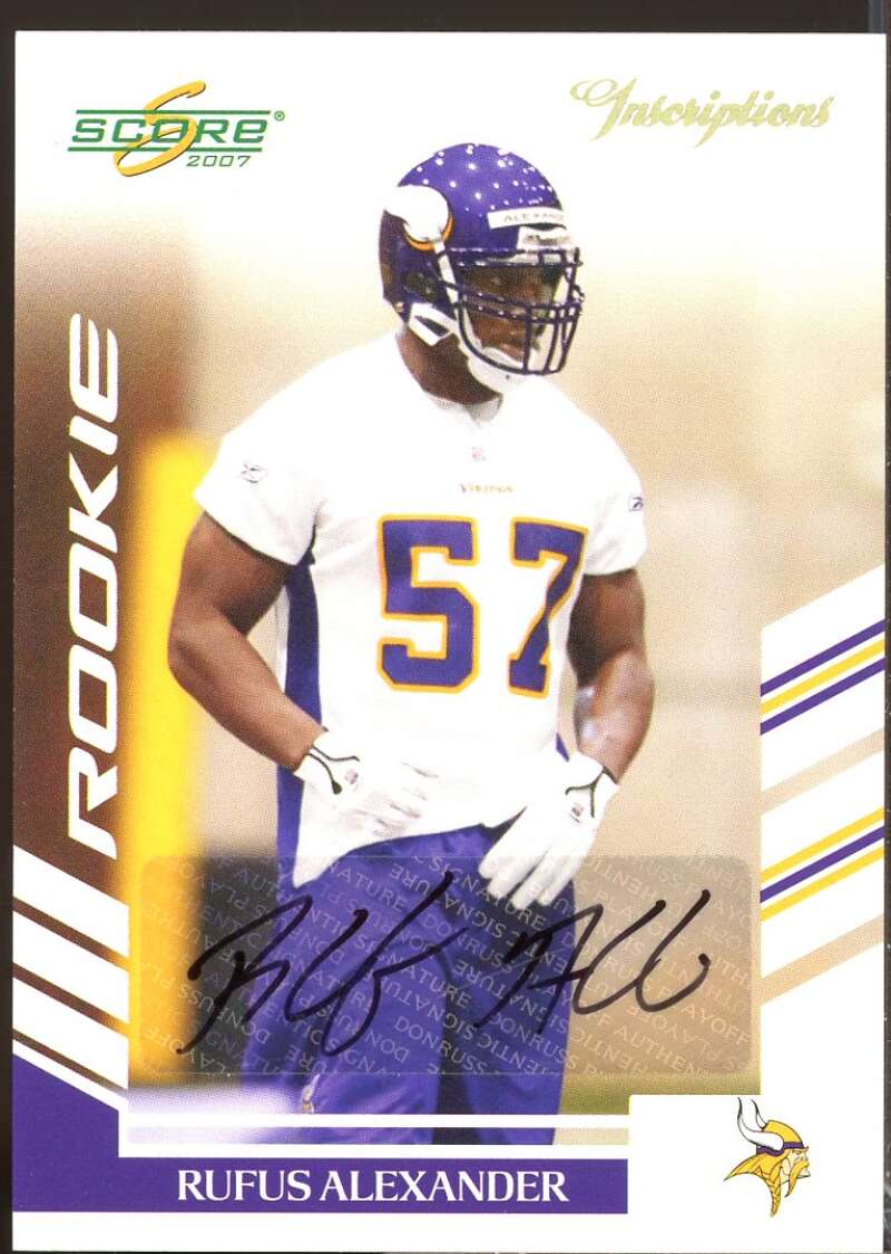 Rufus Alexander Card 2007 Score Inscriptions Rookie Autograph #328  Image 1