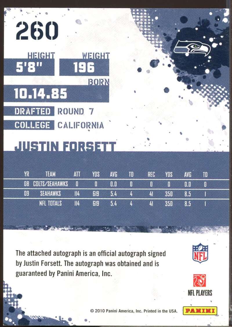 Justin Forsett Card 2010 Score Signatures Autograph #260  Image 2
