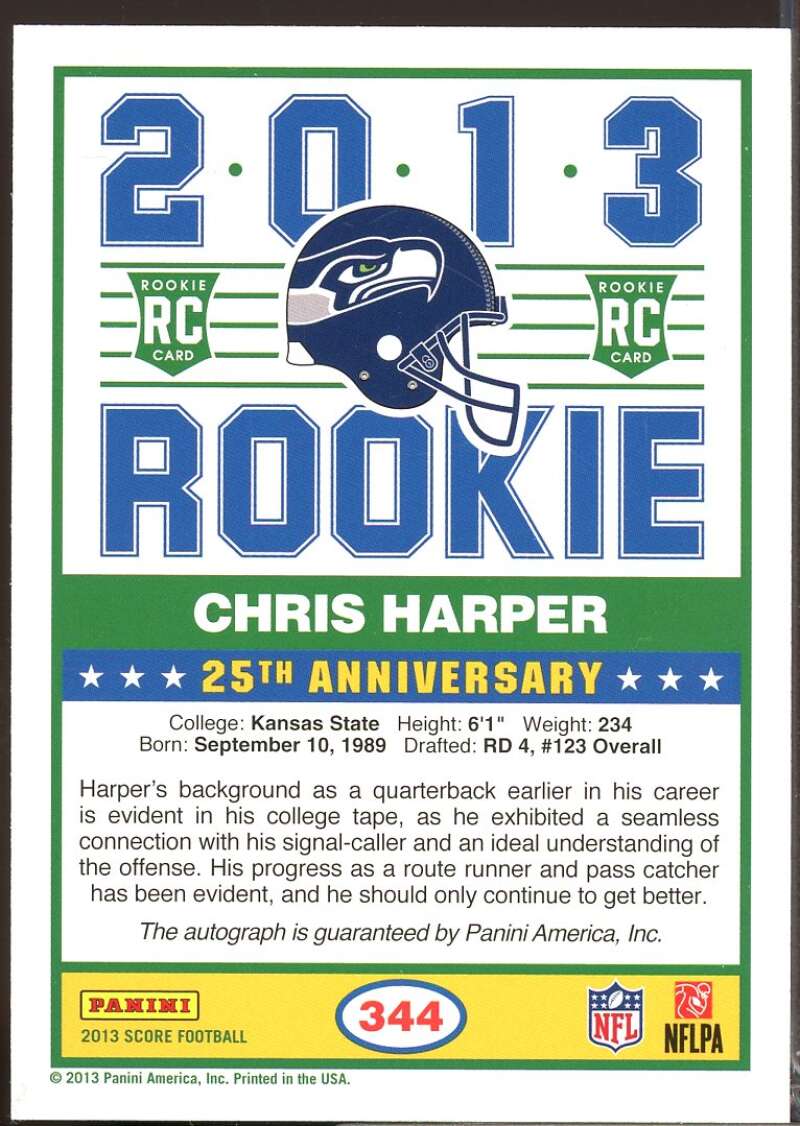Chris Harper Card 2013 Score Rookie Autograph Signatures #344  Image 2