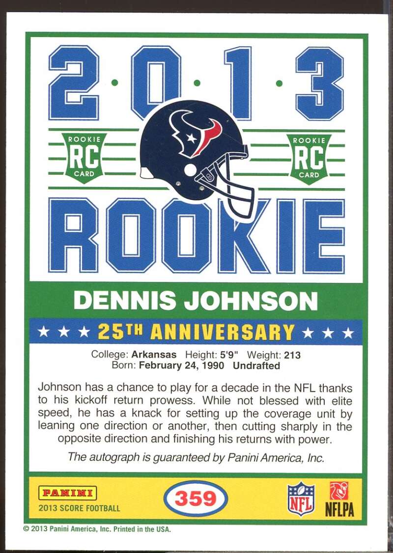 Dennis Johnson SP Card 2013 Score Rookie Autograph Signatures #359  Image 2