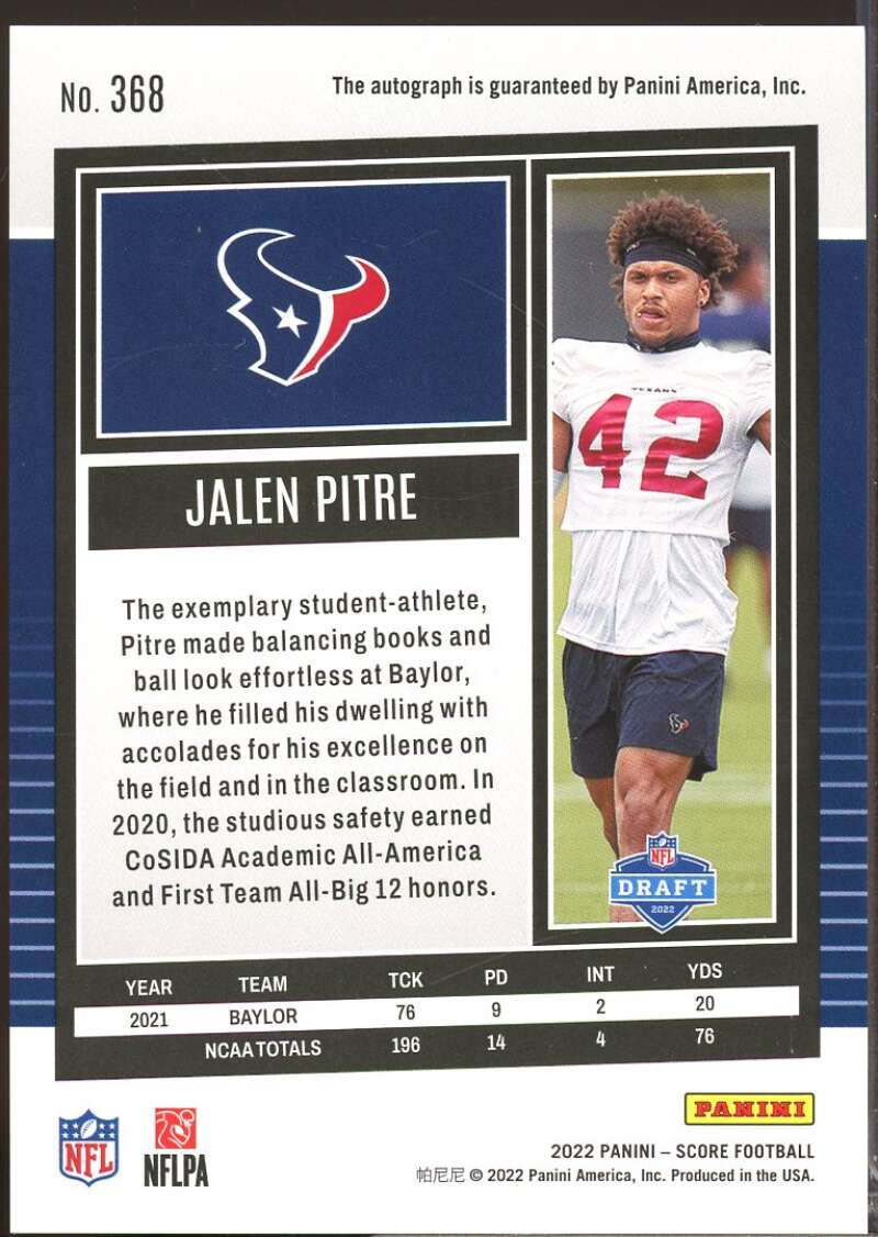 Jalen Pitre Card 2022 Score Rookie Autograph Signatures #368  Image 2