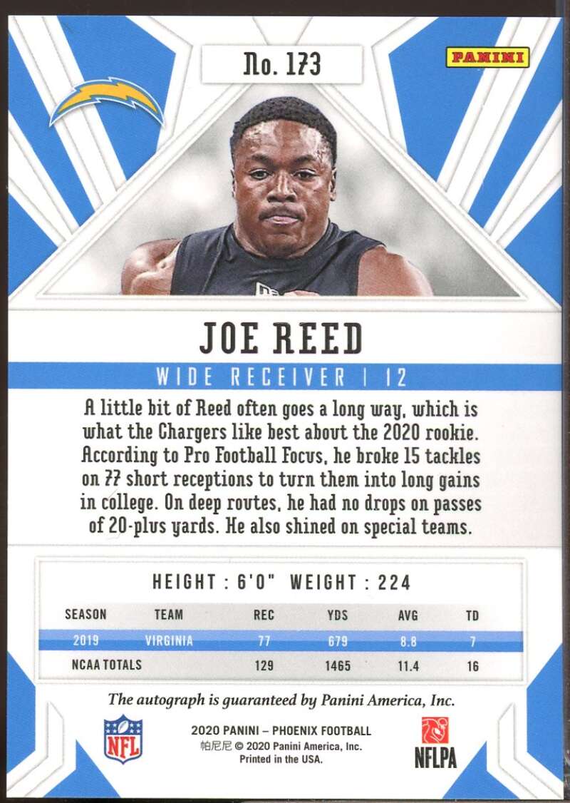 Joe Reed Card 2020 Panini Phoenix Rookie Autographs Silver #173  Image 2