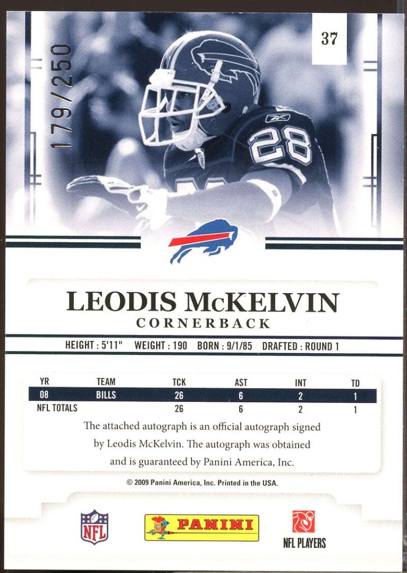 Leodis McKelvin /250 Card 2009 Playoff Prestige Rookie Review Autographs #37  Image 2