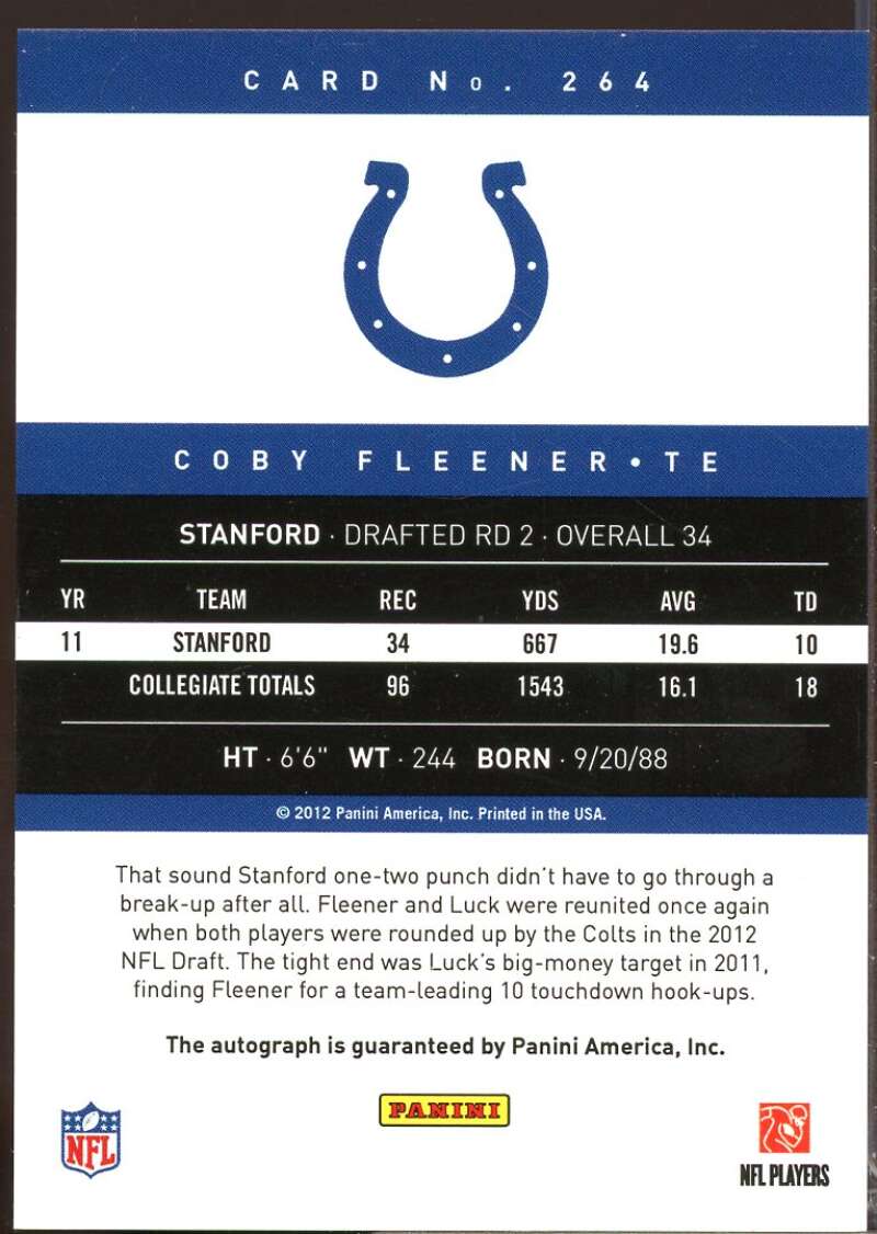 Coby Fleener Draft SP Card 2012 Prestige Rookie Autographs #264B  Image 2