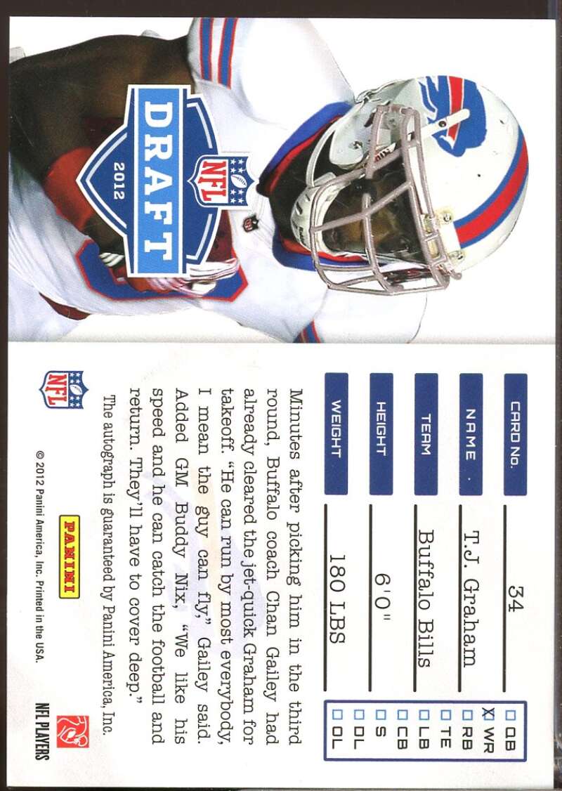 T.J. Graham Card 2012 Prestige NFL Draft Tickets Rookie Autographs #34  Image 2