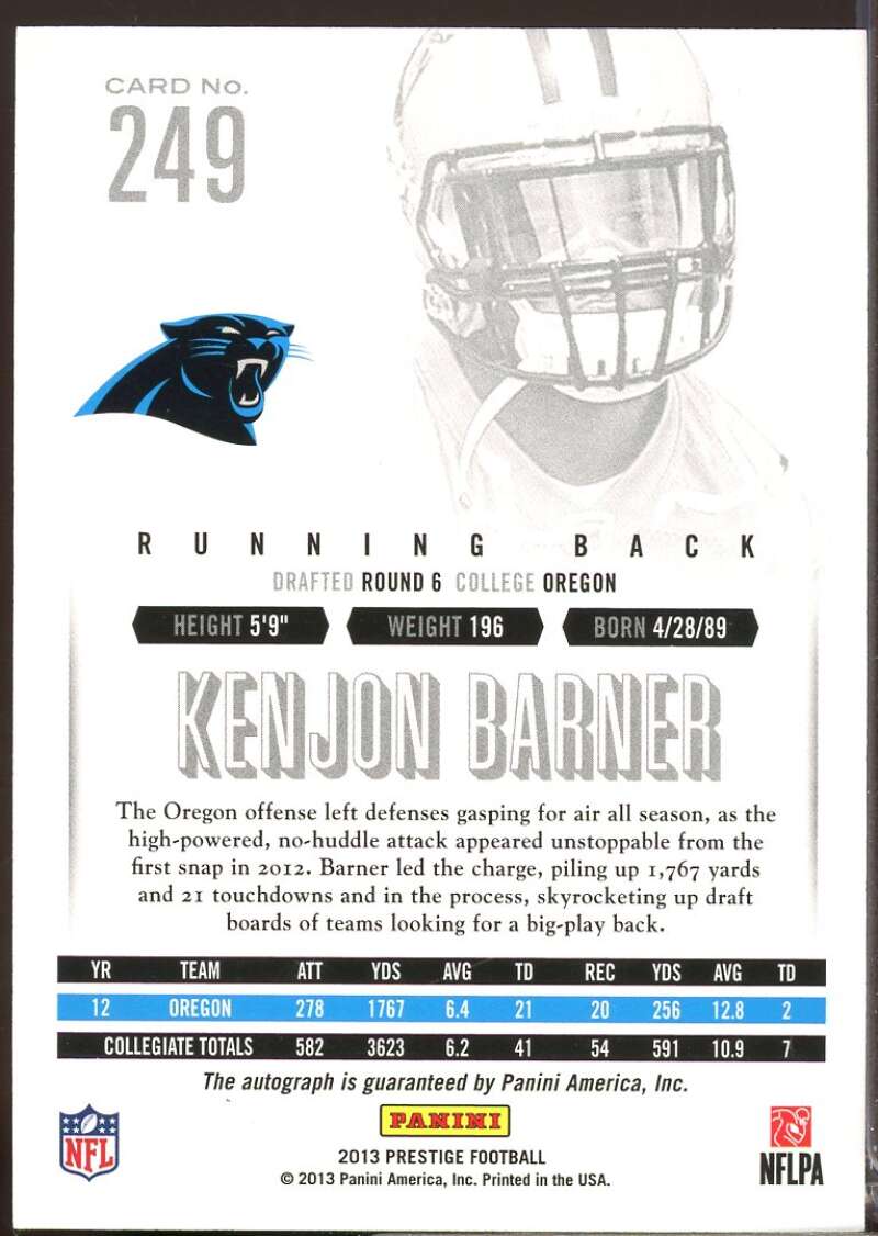 Kenjon Barner Card 2013 Prestige Extra Points Red Rookie Autographs #249  Image 2