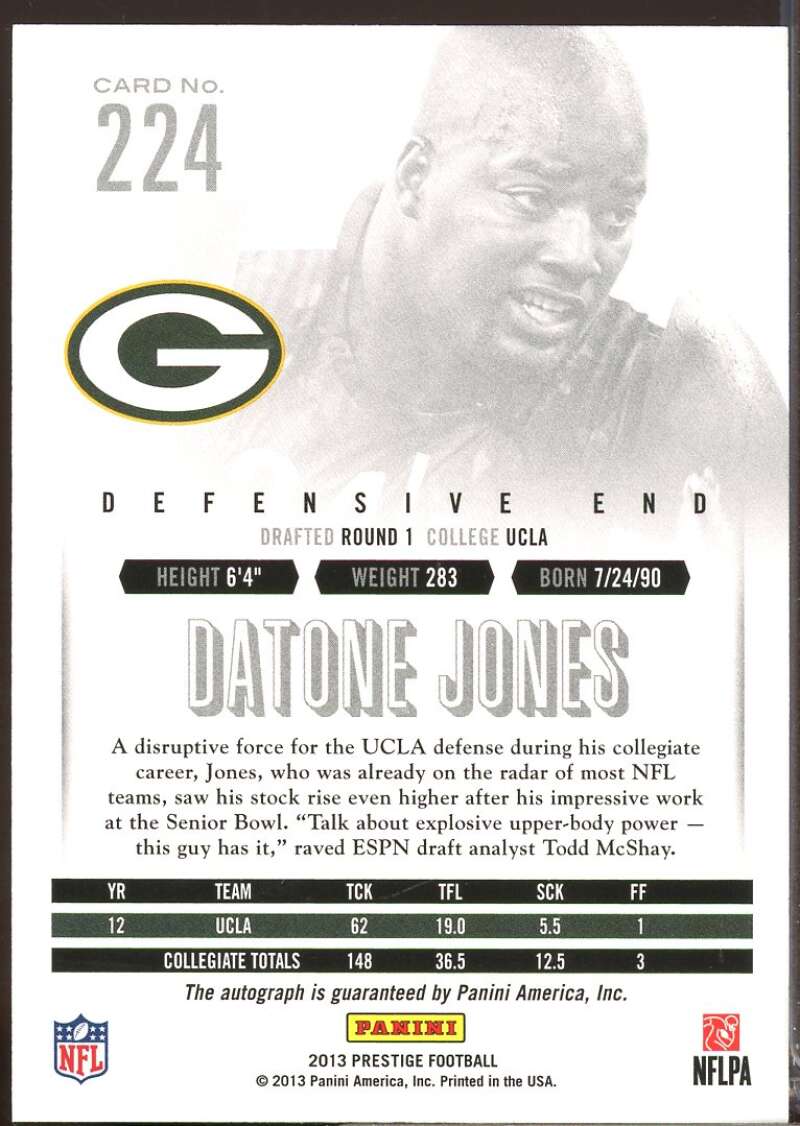 Datone Jones Card 2013 Prestige Extra Points Red Rookie Autographs #224  Image 2