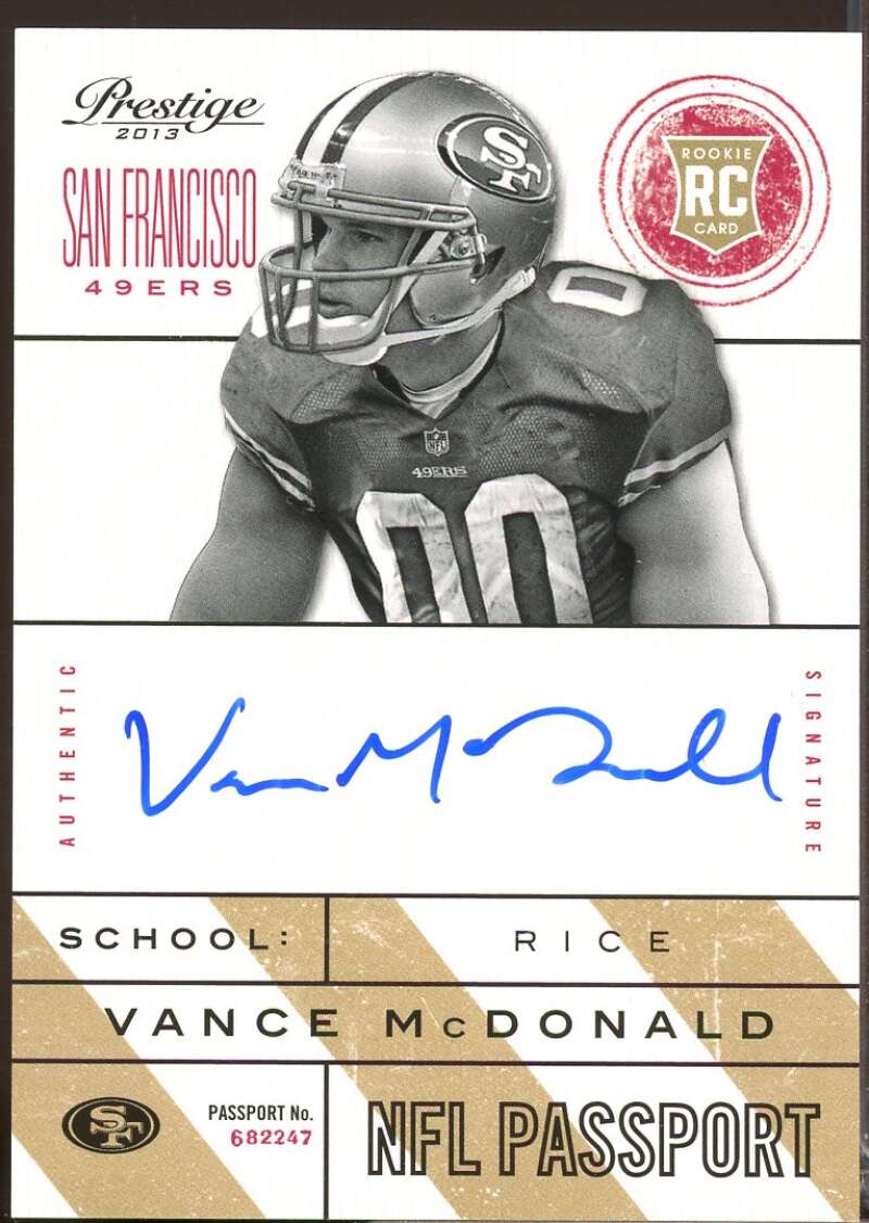Vance McDonald Card 2013 Prestige NFL Passport Rookie Autographs #32  Image 1