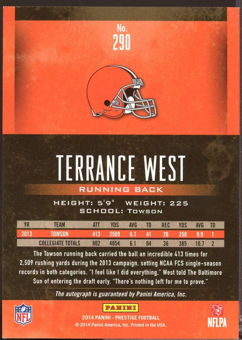 Terrance West /100 2014 Prestige Extra Points Purple Rookie Autographs #290  Image 2