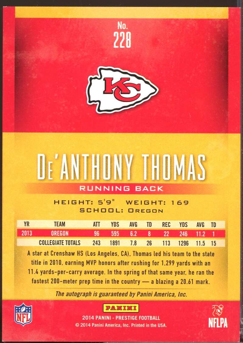 De'Anthony Thomas /100 2014 Prestige Extra Points Purple Rookie Autographs #228  Image 2