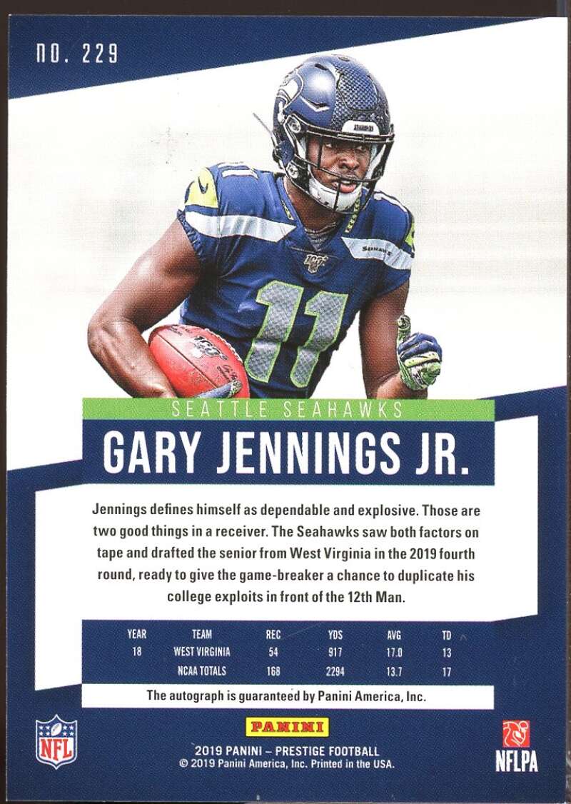 Gary Jennings Jr. Card 2019 Prestige Xtra Points Rookie Autograph #229  Image 2