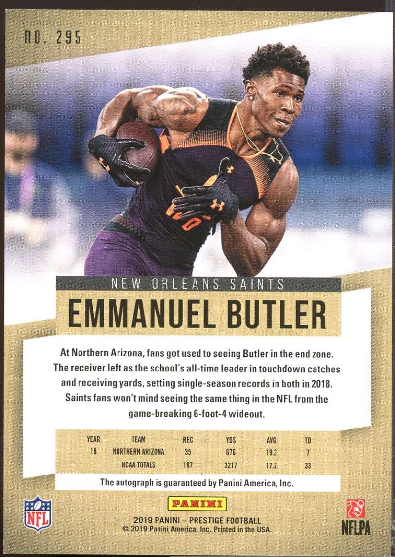 Emmanuel Butler Card 2019 Prestige Xtra Points Rookie Autograph #295  Image 2