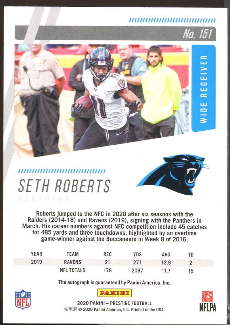 Seth Roberts Card 2020 Prestige Xtra Points Autograph Signatures Blue #151  Image 2