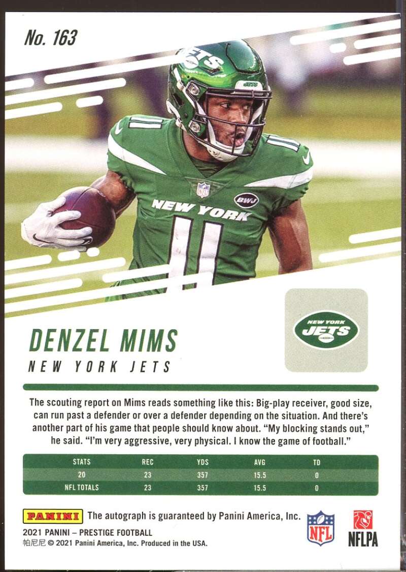 Denzel Mims /99 2021 Prestige Xtra Points Autograph Signature Premium Blue #163  Image 2