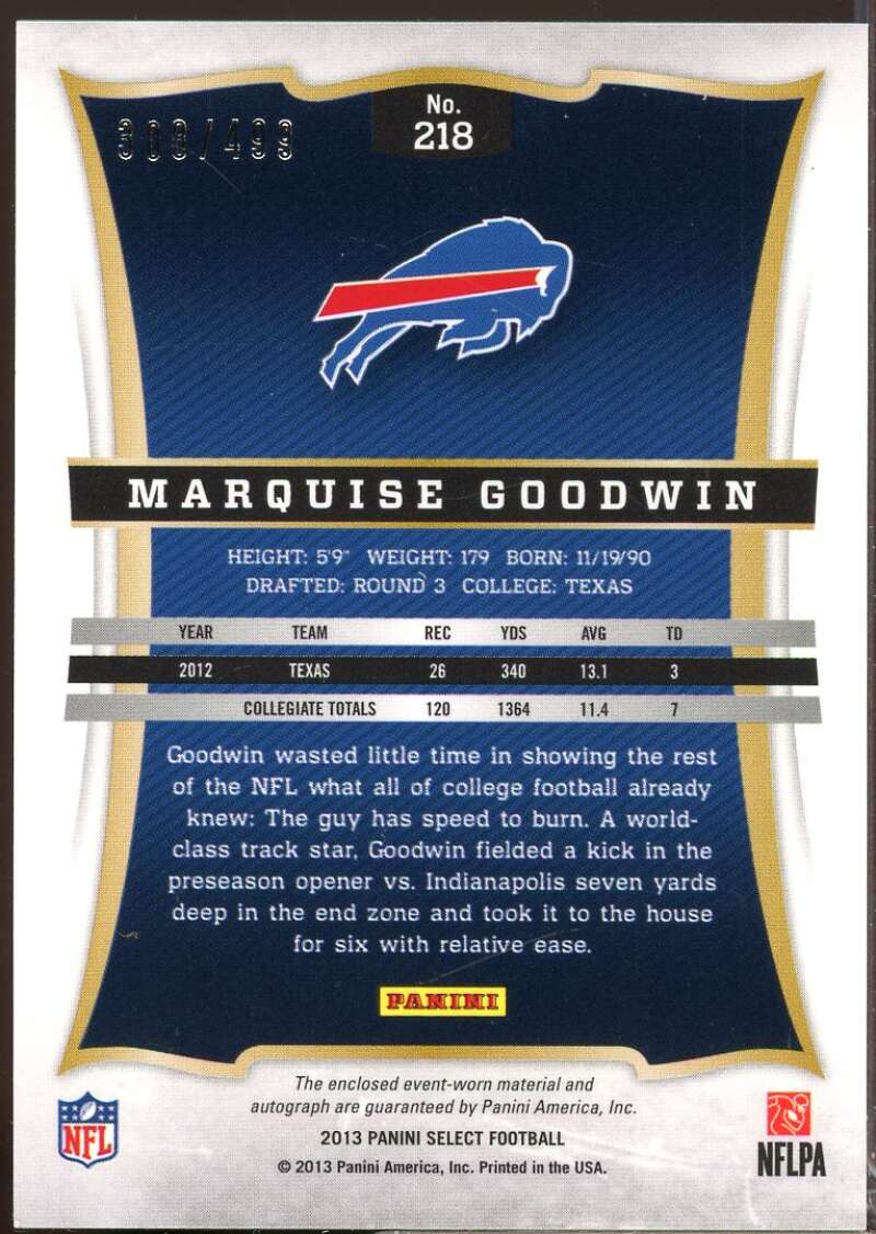 Marquise Goodwin /499 Card 2013 Select Rookie Jersey Autographs #218  Image 2