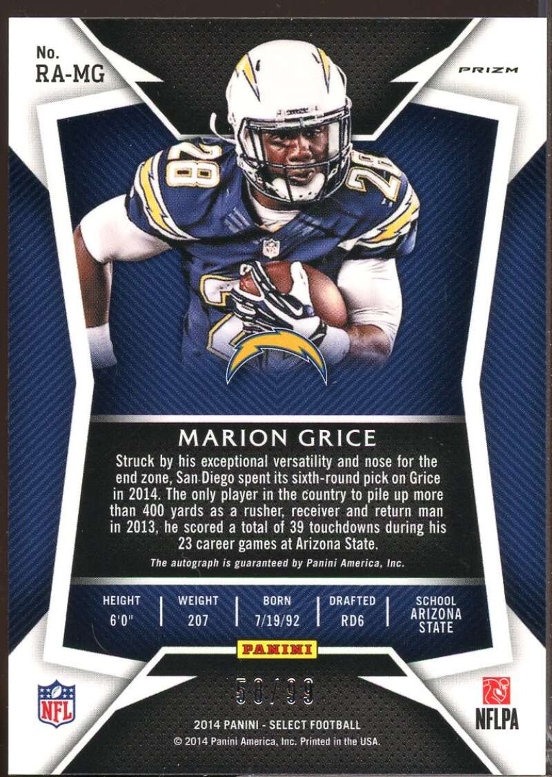 Marion Grice/99 Card 2014 Select Rookie Autographs Silver Prizm #RAMG  Image 2