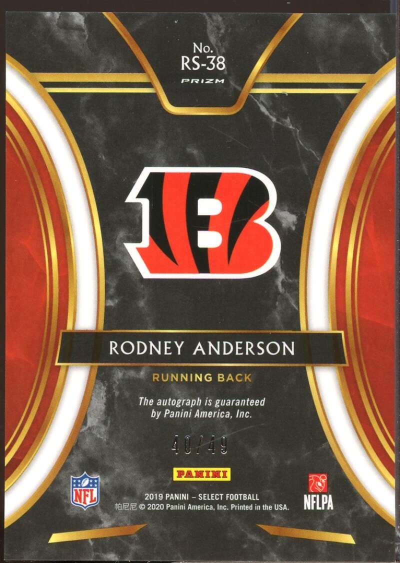 Rodney Anderson /49 Card 2019 Select Rookie Autograph Prizm Light Blue #38  Image 2