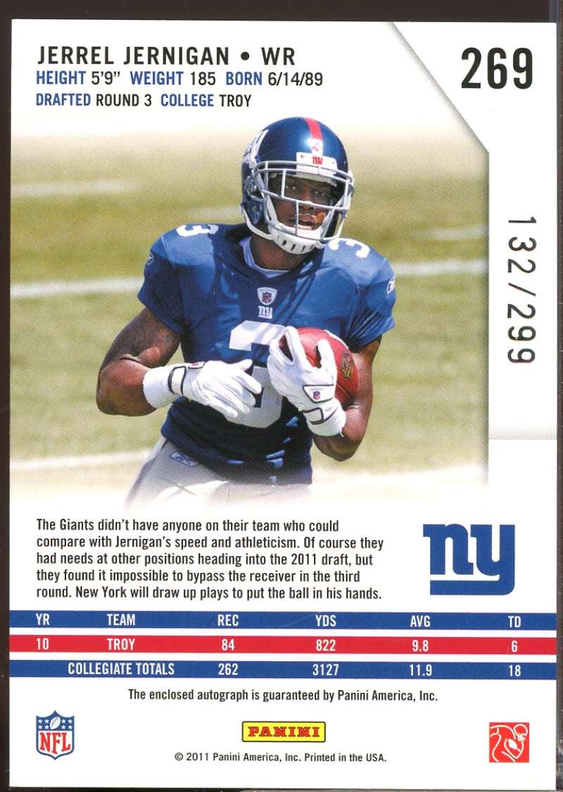Jerrel Jernigan RC Card 2011 Rookies and Stars Rookie Autograph #269  Image 2