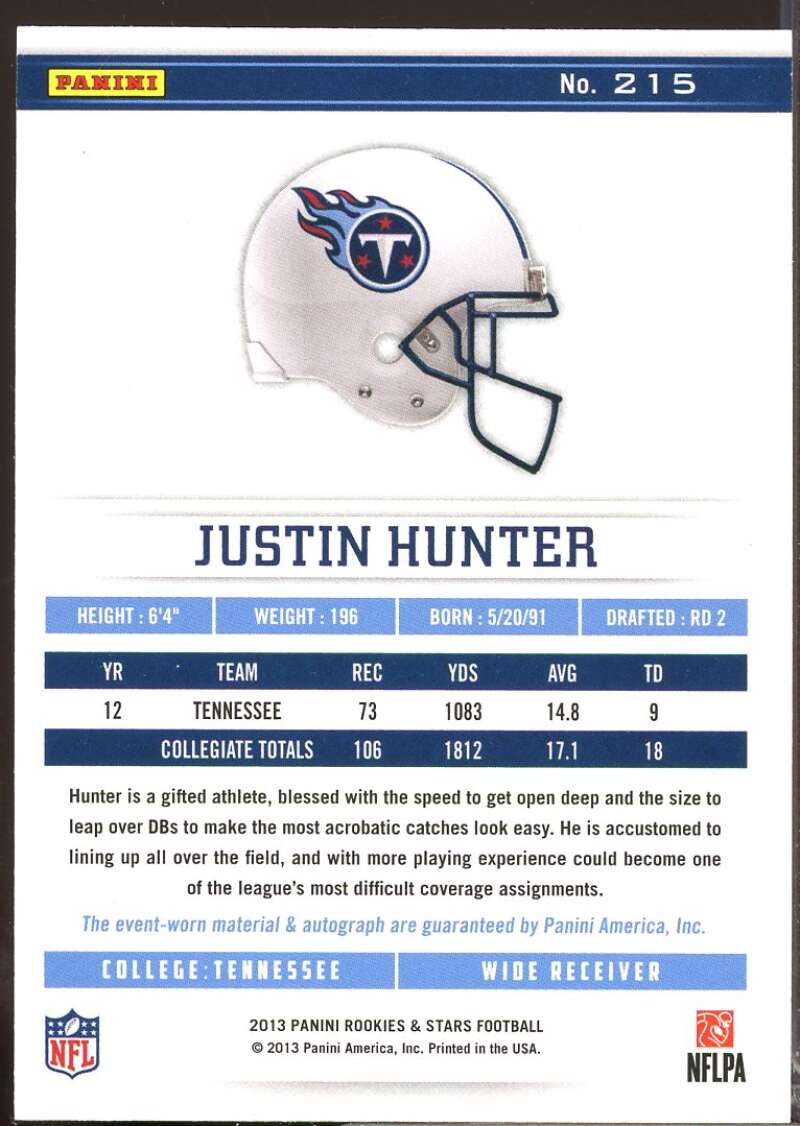 Justin Hunter 2013 Rookies and Stars Longevity Rookie Jersey Auto Ruby #215  Image 2