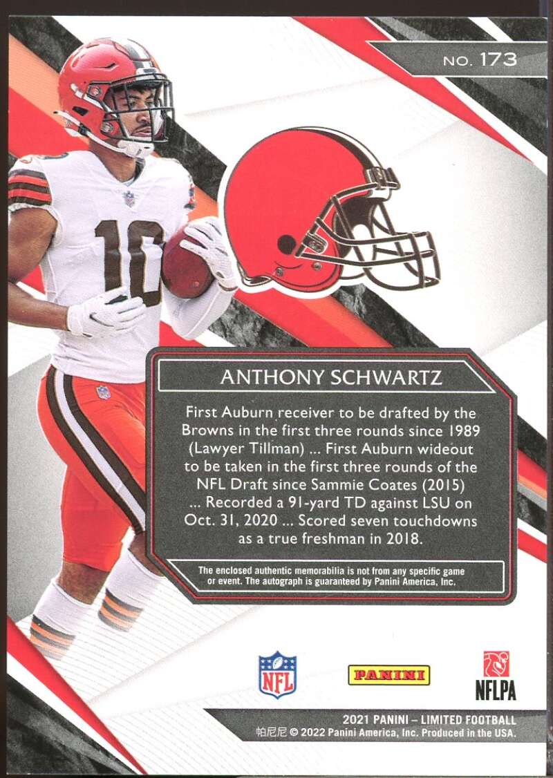 Anthony Schwartz /299 Card 2021 Limited Rookie Jersey Autograph #173  Image 2