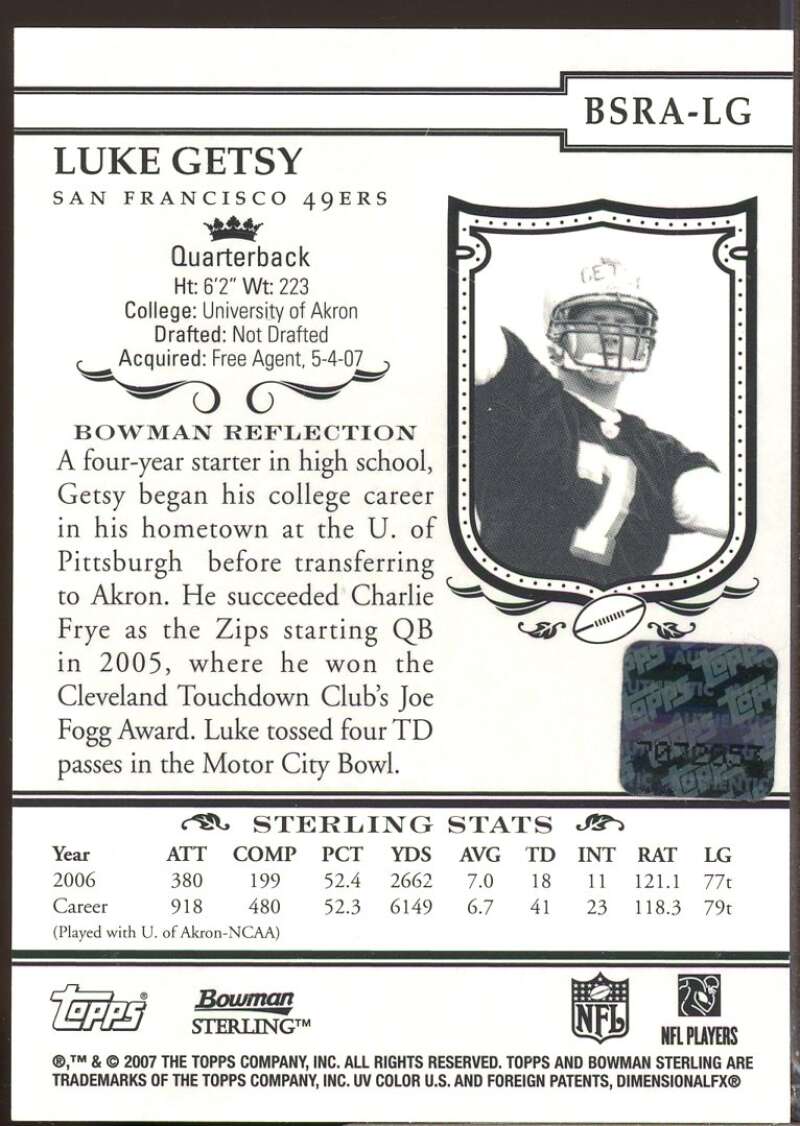 Luke Getsy RC Card 2007 Bowman Sterling Rookie Autograph #LG  Image 2