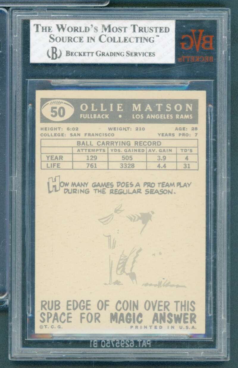 Ollie Matson Card 1959 Topps #50 BGS BVG 7.5 Image 2