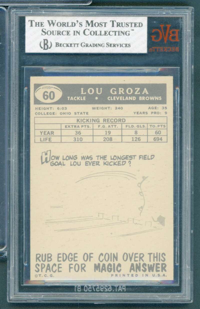 Lou Groza Card 1959 Topps #60 BGS BVG 7.5 Image 2